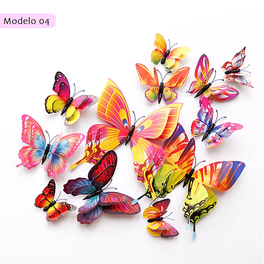 Set de 12 Mariposas Deco Colores (Imán y adhesivo).