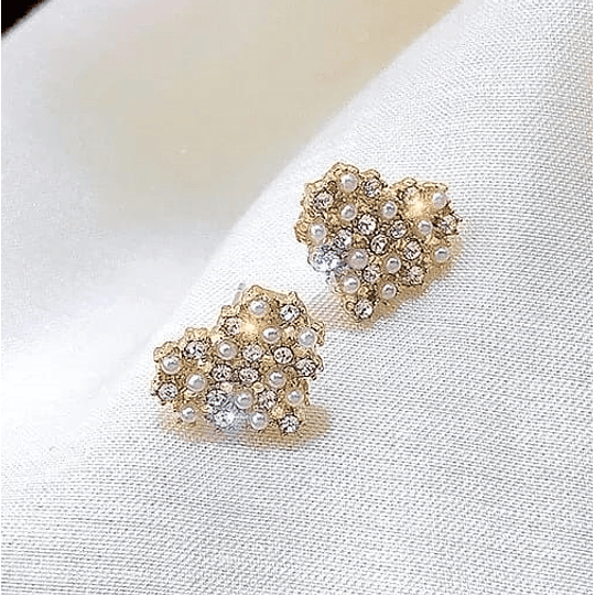 Aros Corazon Cristal Perlas