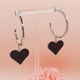 Argollas Heart Black • Acero Q.