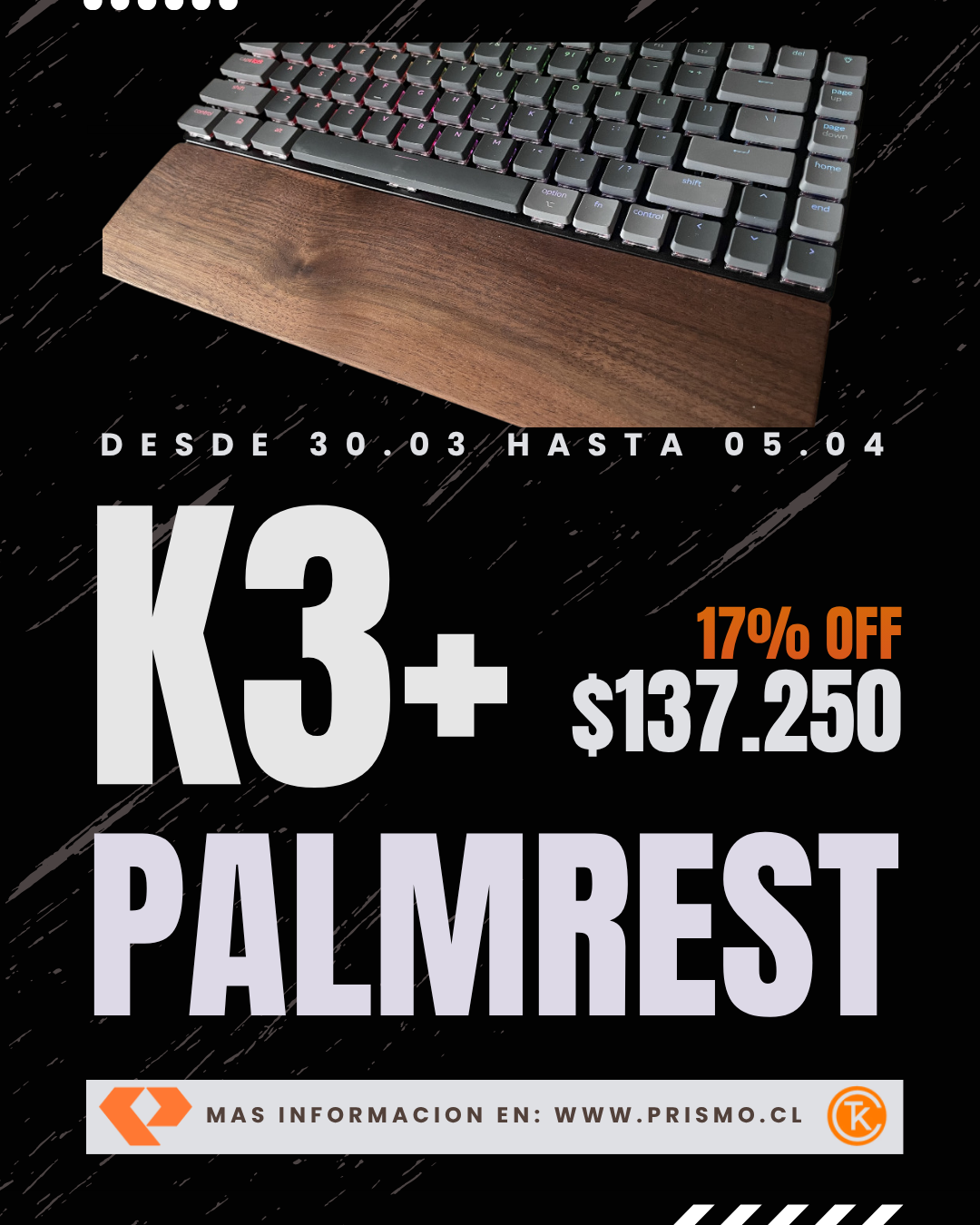Combo K3 QMK ISO Español + Palm Rest