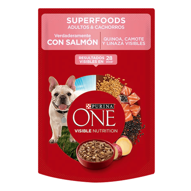 Purina one pouch Superfoods perros adultos y cachorros de salmón