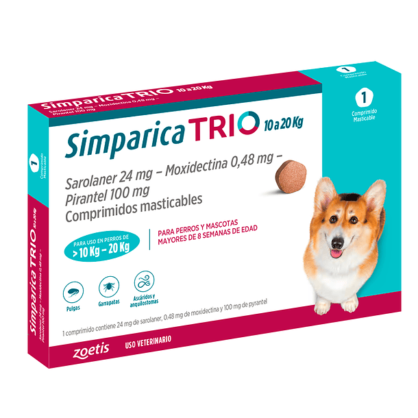 SIMPARICA TRIO 10 A 20 KG 1 COMPRIMIDO