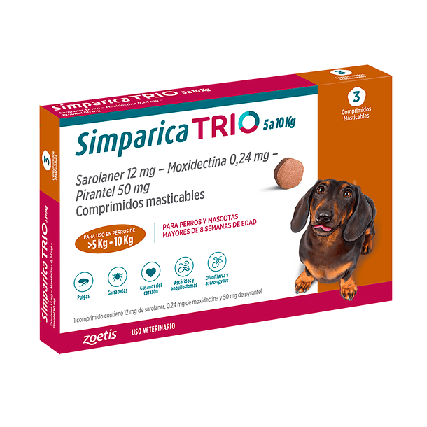 SIMPARICA TRIO 5 A 10 KG 3 COMPRIMIDOS