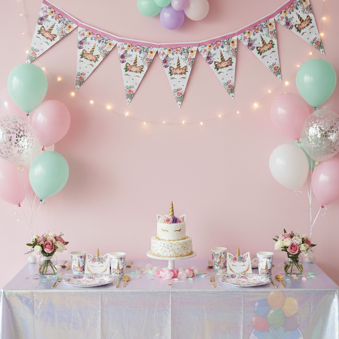 Banderín Unicornio Floral para Fiestas y Decoración 1