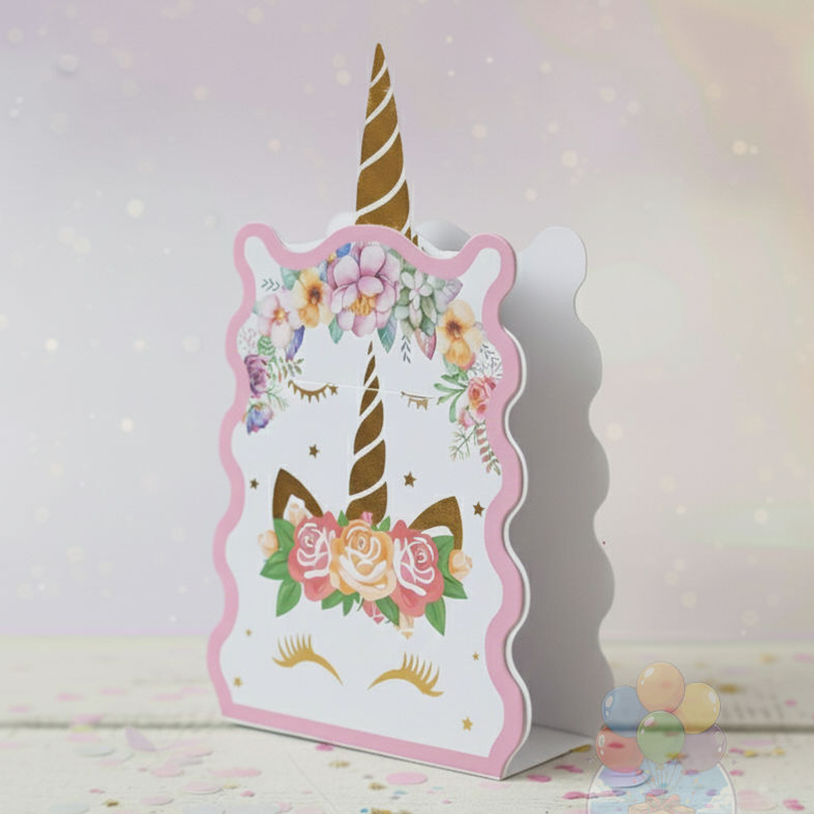 Piñata Plana Unicornio Diseño Floral y Dorado 2