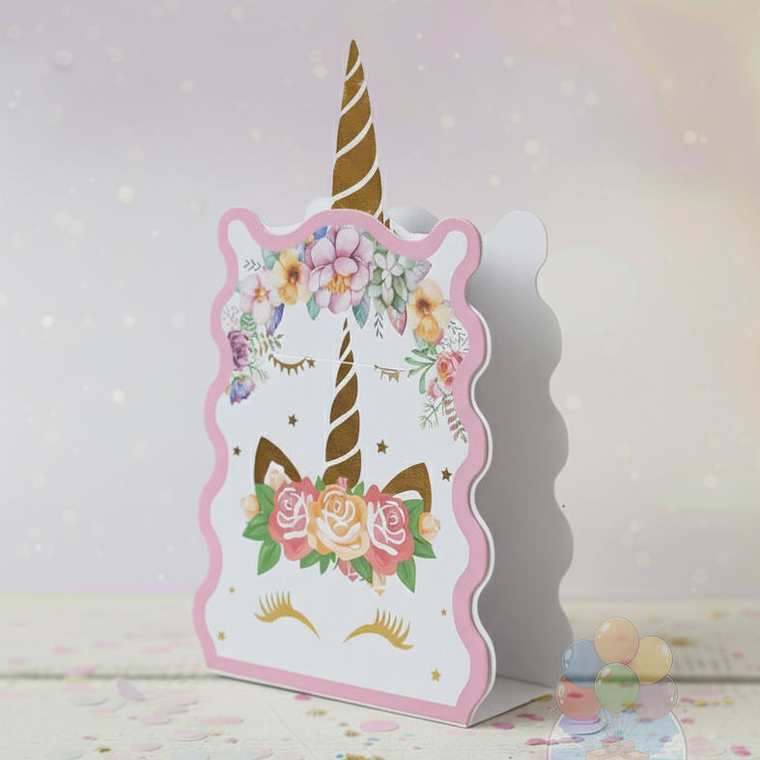 Piñata Plana Unicornio Diseño Floral y Dorado 2