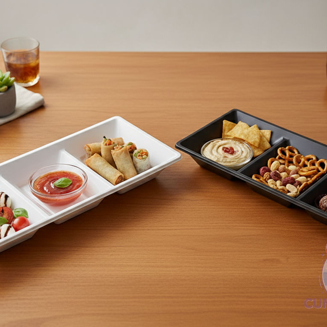 Dúo 2 Bandejas Plásticas Blancas 3 Compartimentos 1