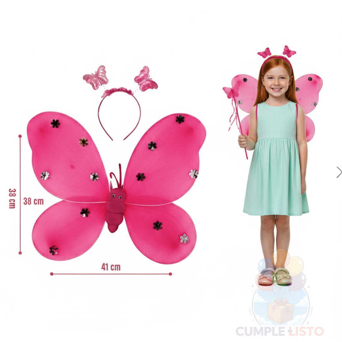 Set Disfraz Mariposa Infantil: Alas, Varita y Cintillo 1