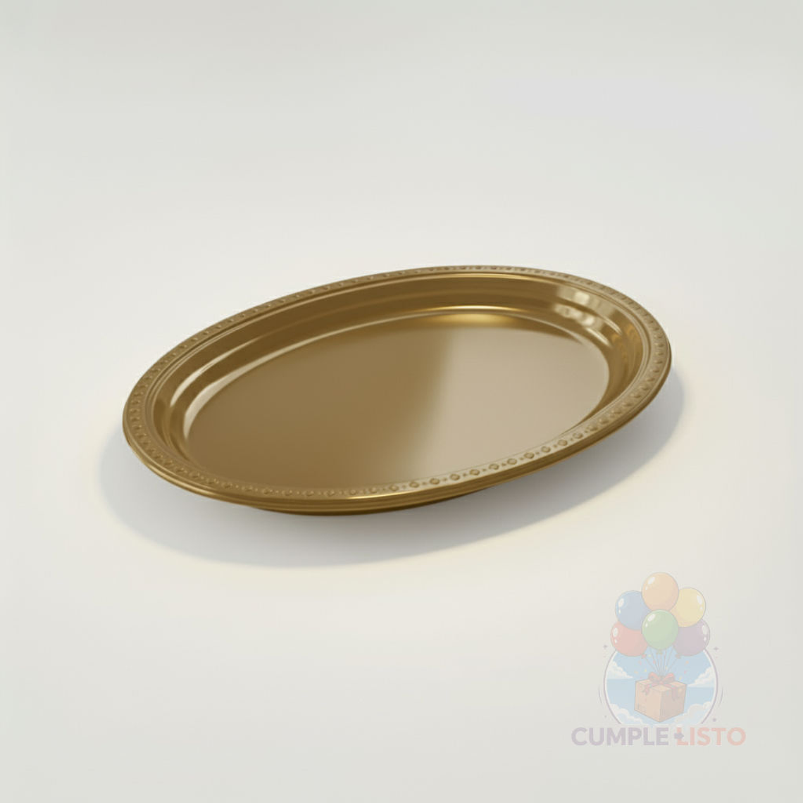 Pack 5 Bandejas Ovaladas Plásticas Doradas Fiesta 1