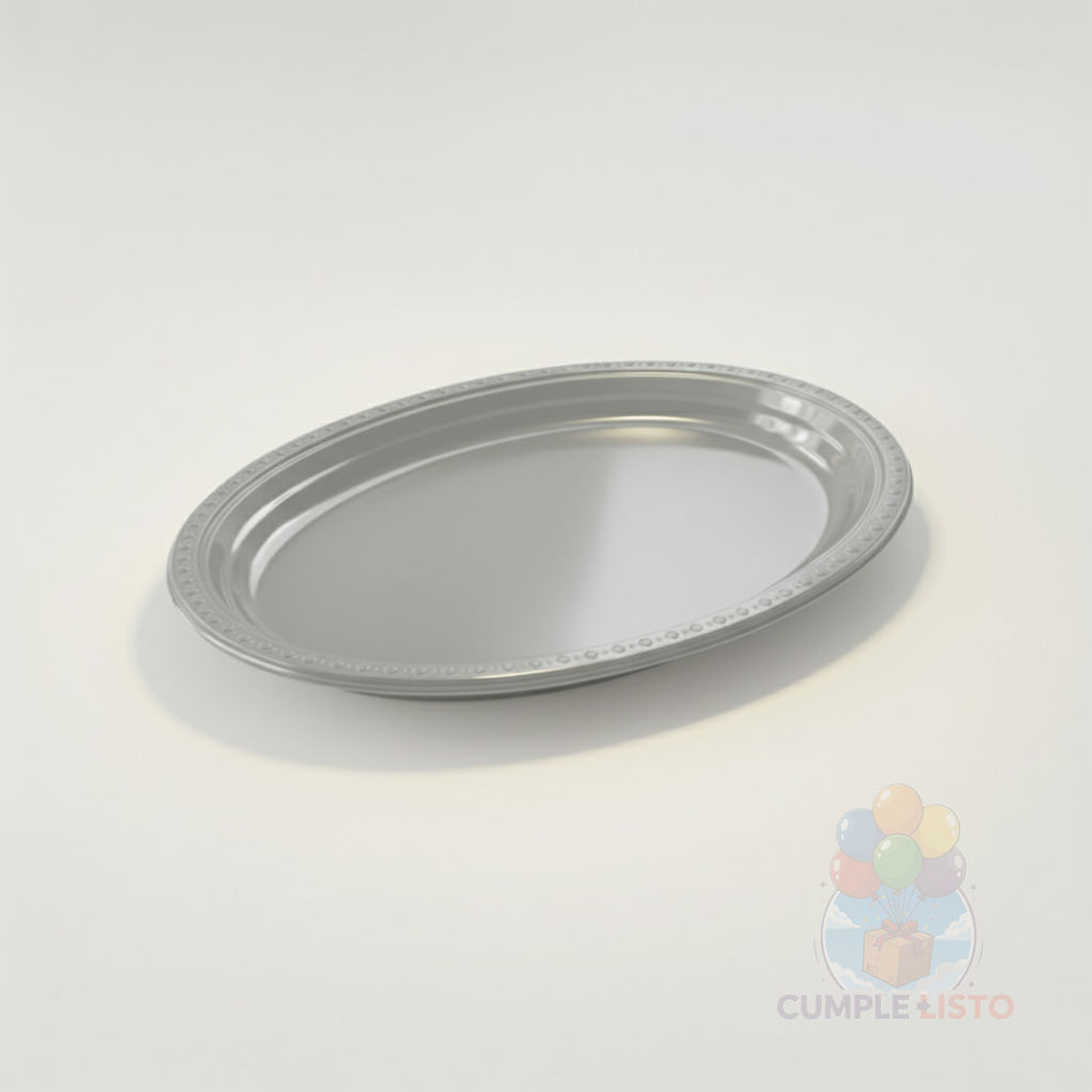 Pack 5 Bandejas Ovaladas Plásticas Plateadas Fiesta 1