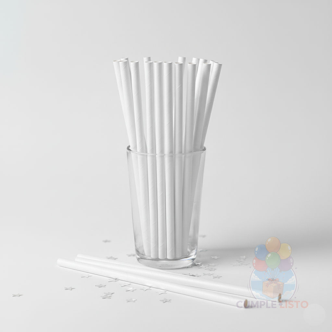 24 Bombillas Papel Biodegradables Lisas Blancas 1