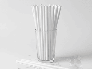 24 Bombillas Papel Biodegradables Lisas Blancas