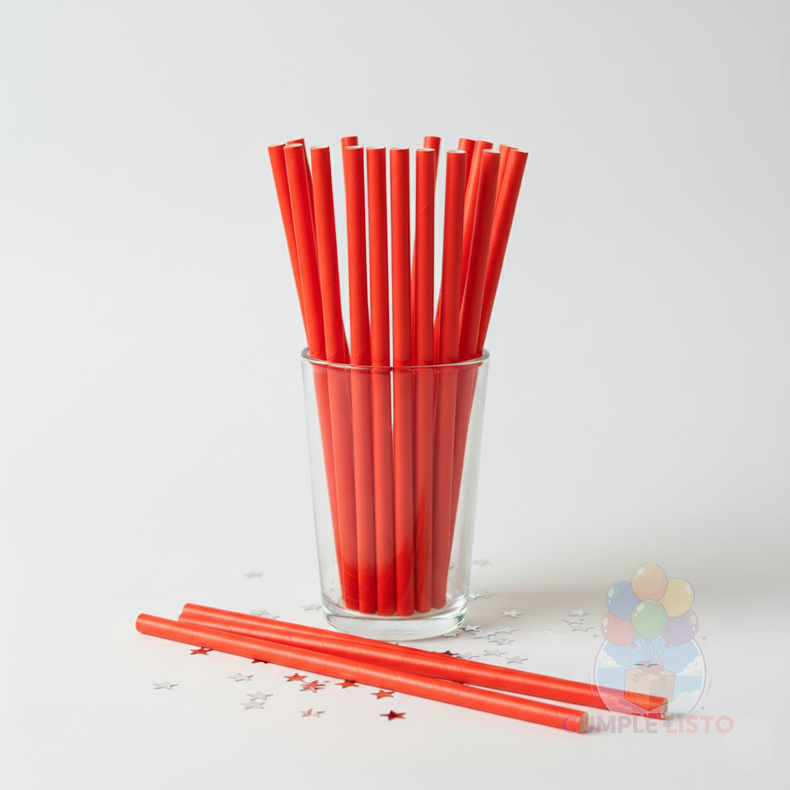 24 Bombillas Papel Biodegradables Lisas Rojas 1