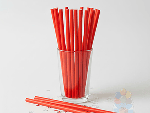 24 Bombillas Papel Biodegradables Lisas Rojas