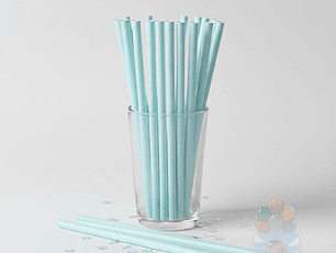 24 Bombillas Papel Biodegradables Lisas Celestes