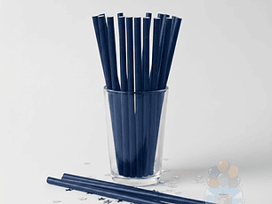 24 Bombillas Papel Biodegradables Lisas Azules