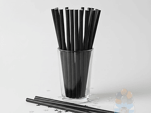 24 Bombillas Papel Biodegradables Lisas Negras