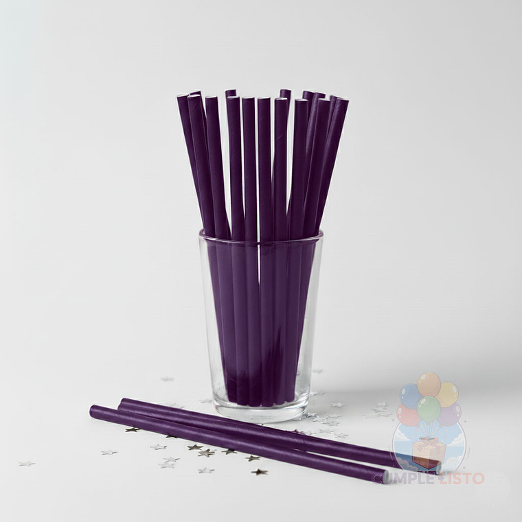 24 Bombillas Papel Biodegradables Lisas Moradas 1