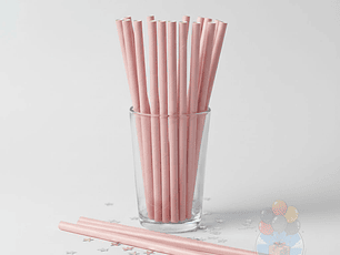 24 Bombillas Papel Biodegradables Lisas Rosadas