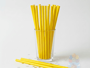 24 Bombillas Papel Biodegradables Lisas Amarillas