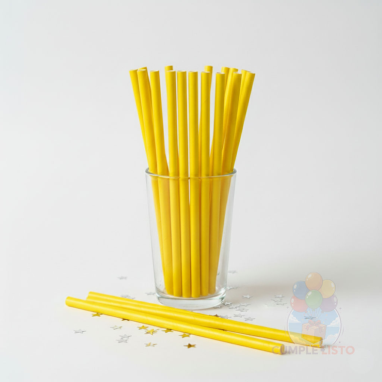 24 Bombillas Papel Biodegradables Lisas Amarillas 1