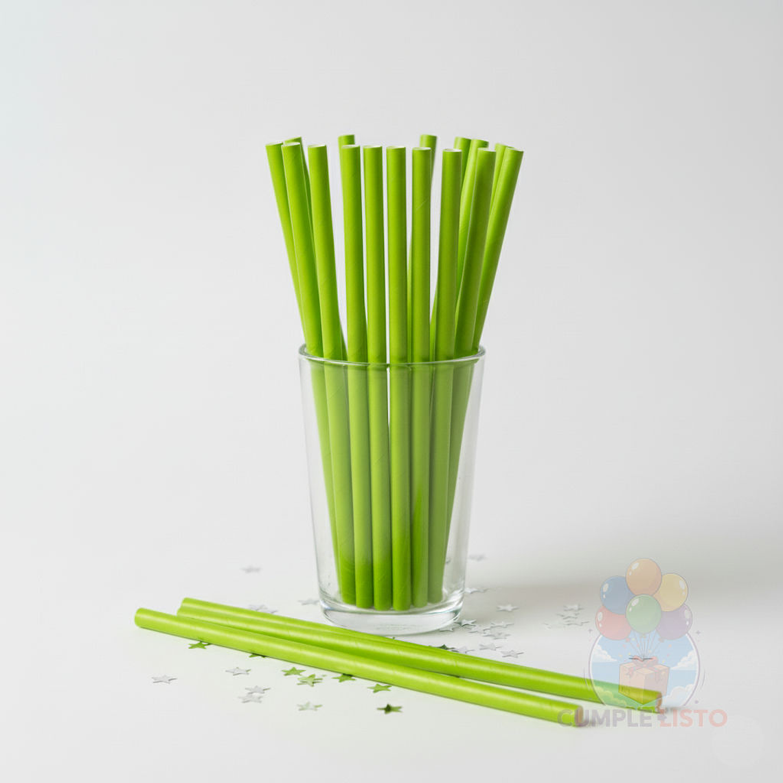24 Bombillas Papel Biodegradables Lisas Verde Lima 1