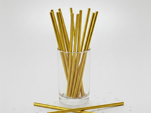 12 Bombillas Papel Metalizadas Dorado para Fiesta