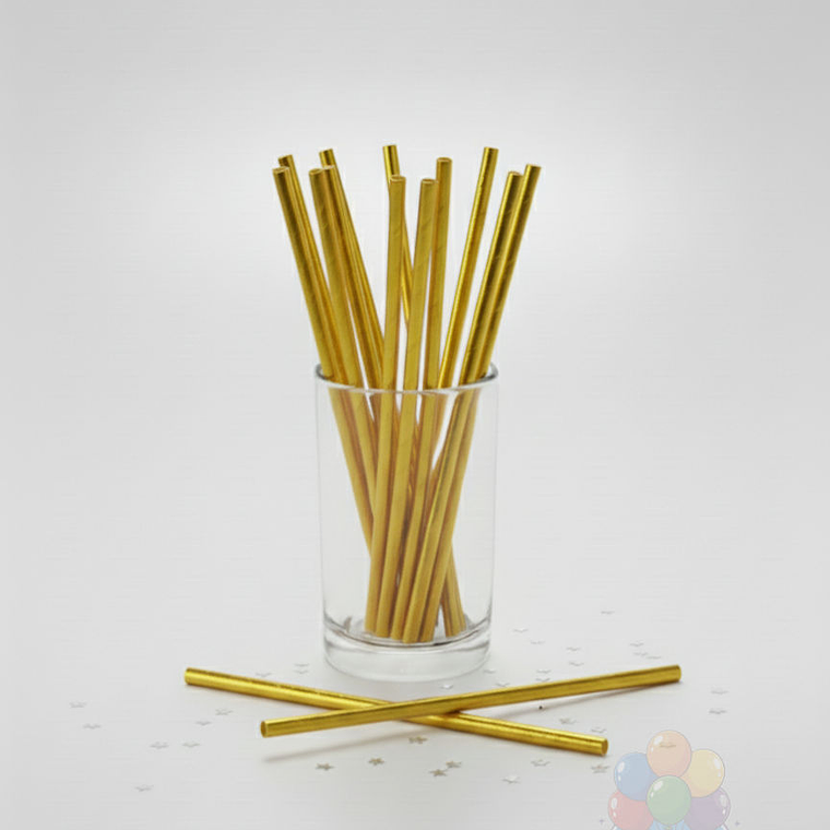 12 Bombillas Papel Metalizadas Dorado para Fiesta 1