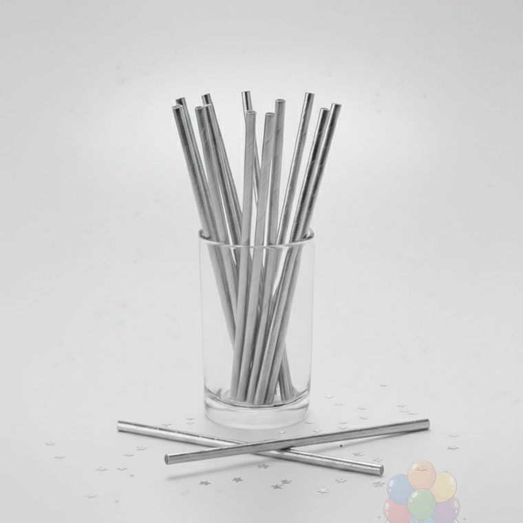 12 Bombillas Papel Metalizadas Plateado para Fiesta 1