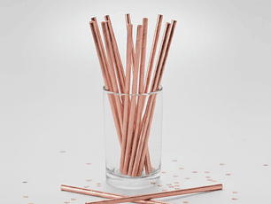 12 Bombillas Papel Metalizadas Rose Gold para Fiesta