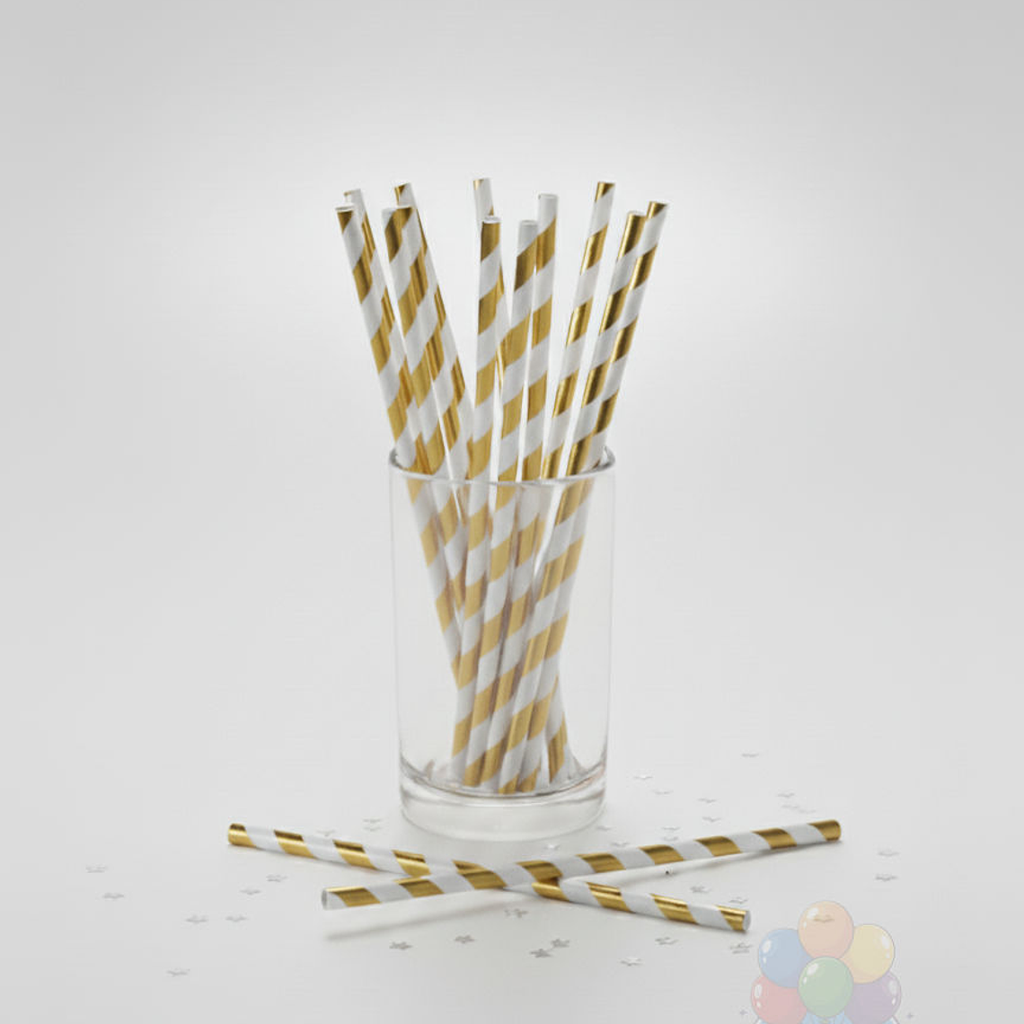 12 Bombillas Papel Metalizadas Rayas Plateado/Blanco 3