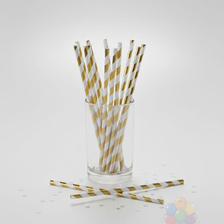 12 Bombillas Papel Metalizadas Rayas Plateado/Blanco 3