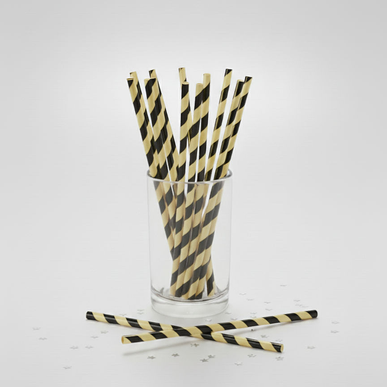 12 Bombillas Papel Metalizadas Rayas Plateado/Blanco 4