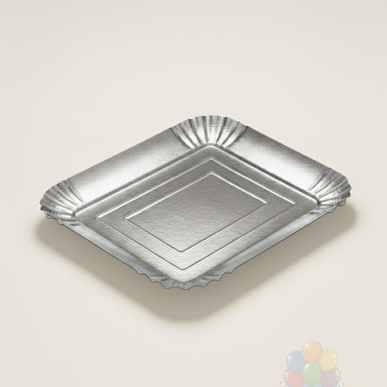 Bandeja Cartón Rectangular Metalizada Plateada 30 x 40 cm 1