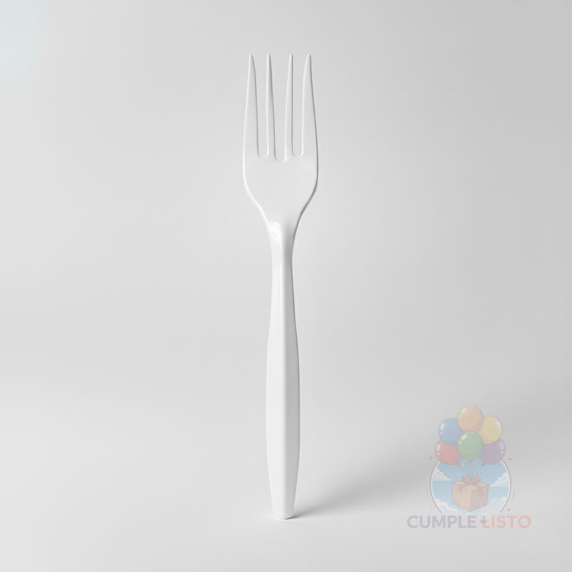 20 Tenedores Plásticos Desechables Lisos Blancos 1
