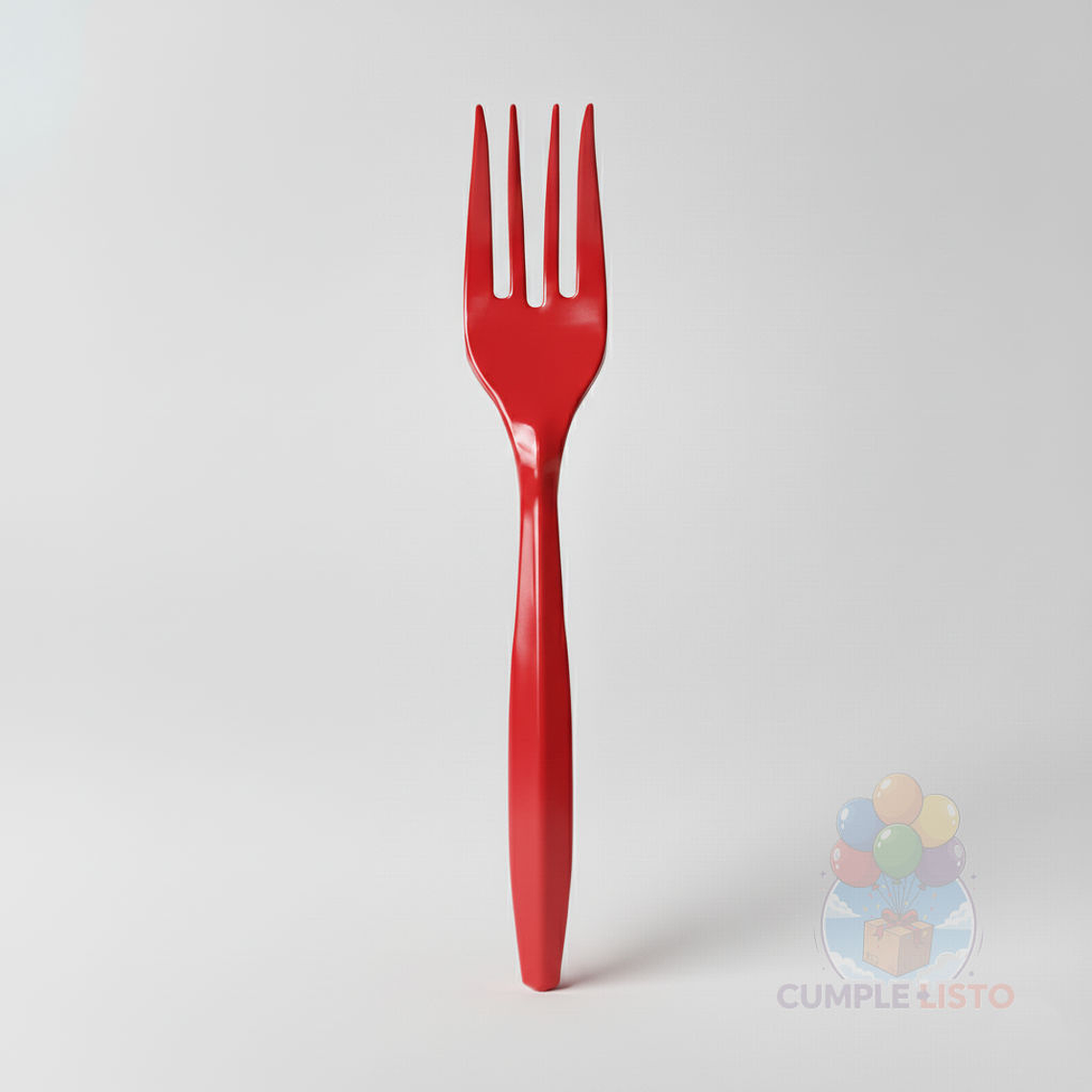 20 Tenedores Plásticos Desechables Lisos Rojos 1