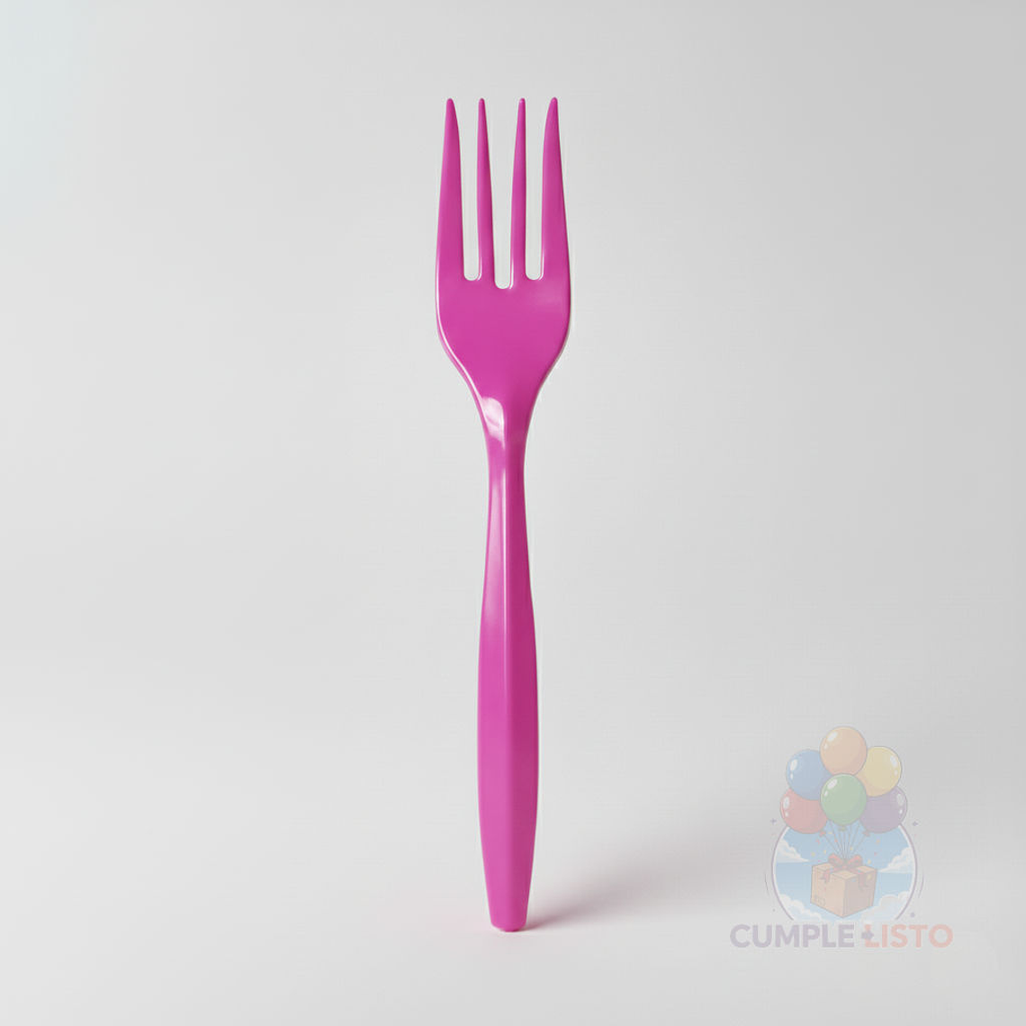 20 Tenedores Plásticos Desechables Lisos Fucsia 1