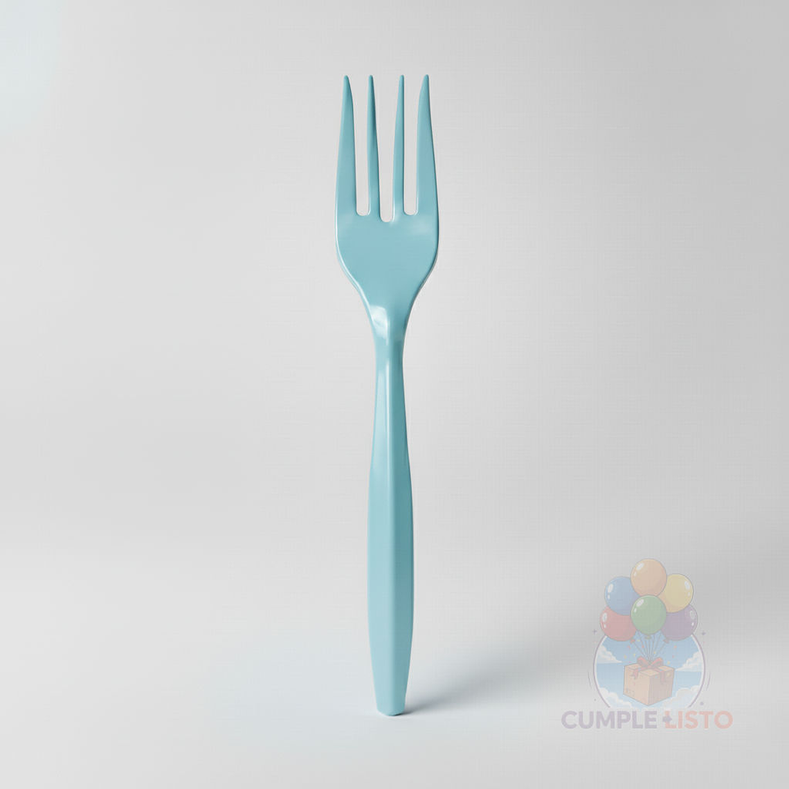 20 Tenedores Plásticos Desechables Lisos Celestes 1