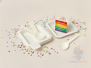 Set 5 Platos Cuadrados + 5 Tenedores Jirafa Rígidos