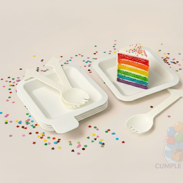 Set 5 Platos Cuadrados + 5 Tenedores Jirafa Rígidos 1