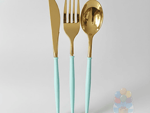 Set Cubiertos Individual 3 Pzs Dorado Brillante Mango Color