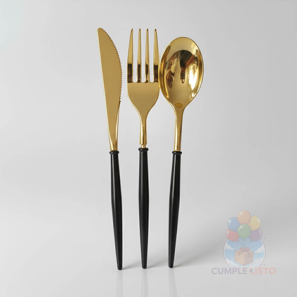 Set Cubiertos Individual 3 Pzs Dorado Brillante Mango Color 3