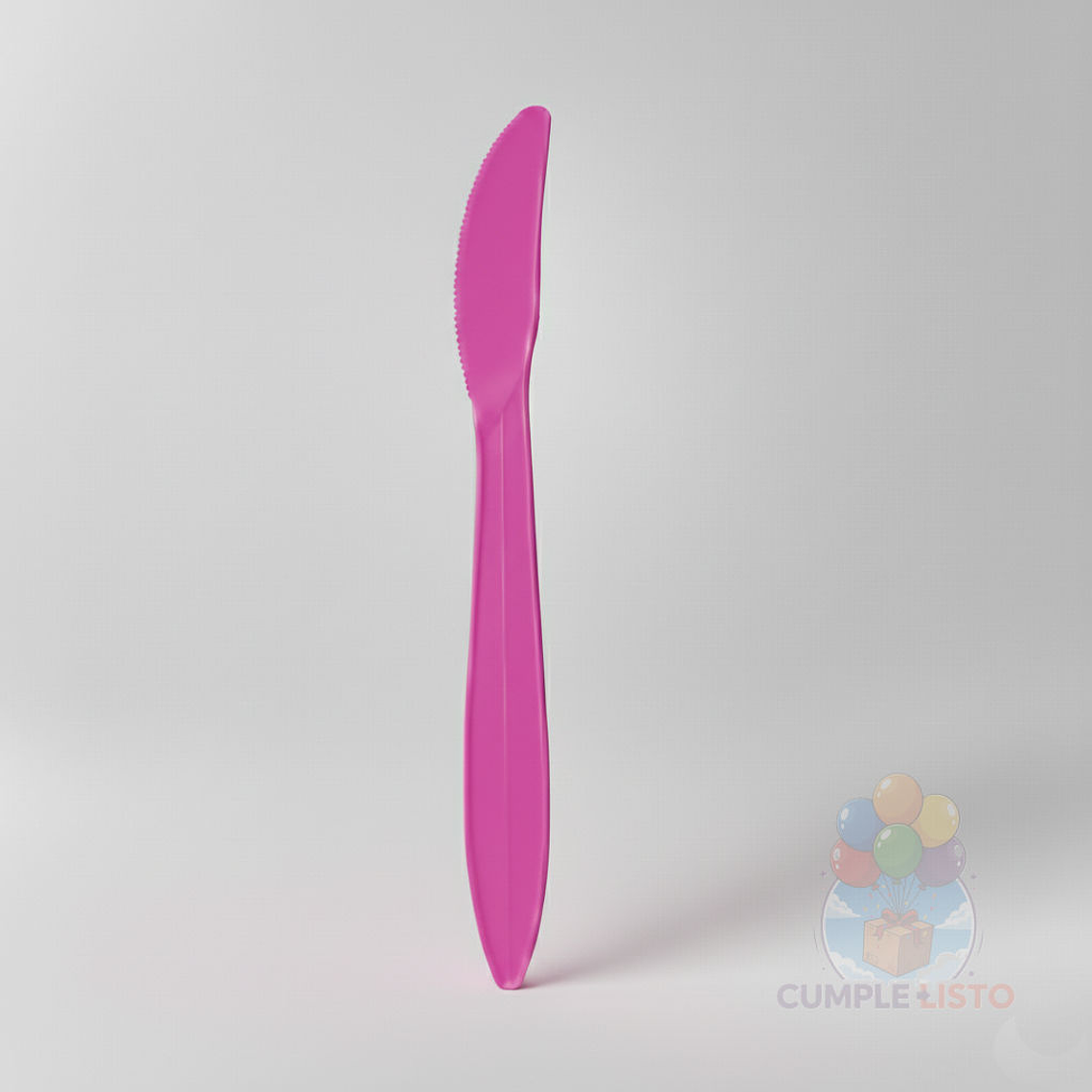 20 Cuchillos Plásticos Desechables Lisos Fucsias 1