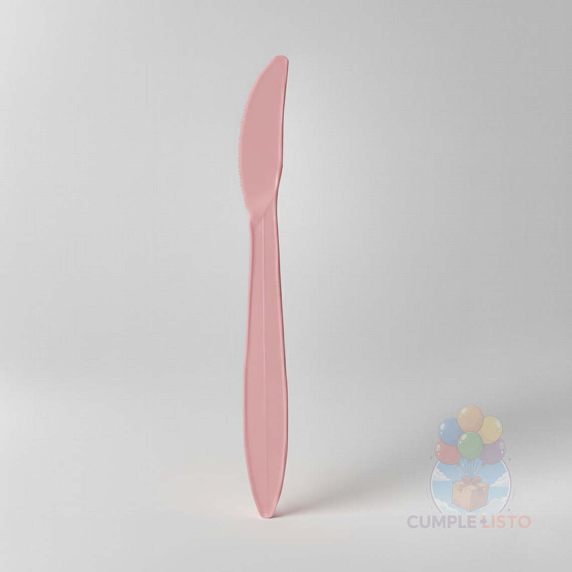 20 Cuchillos Plásticos Desechables Lisos Rosados 1