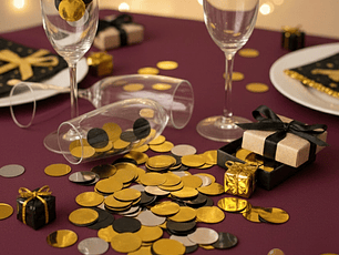 Confeti Metalizado Premium Dorado, Plata y Negro