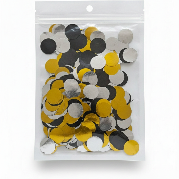 Confeti Metalizado Premium Dorado, Plata y Negro 2