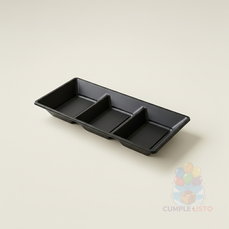 Dúo 2 Bandejas Plásticas Negras 3 Compartimentos 2