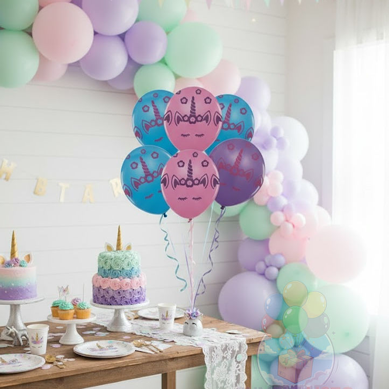 12 Globos Látex Diseño Unicornio para Fiesta 1