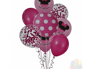 Bouquet 8 Globos Minnie Mouse Rosa Mylar y Látex