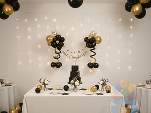 Set 29 Pcs Negro y Dorado Metalizado + Guirnalda